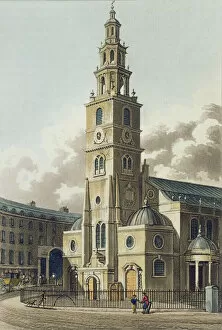 Architecture: London, Ecclesiastical Gallery: St. Clement Danes Church, pub. by Rudolph Ackermann (1764-1834) 1816 (aquatint)