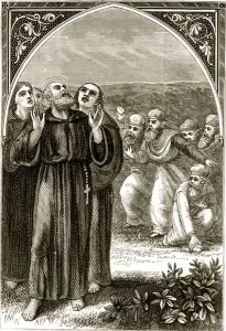 St. Columba chanting, and attacked by the Druids, from The Trias Thaumaturga St. Columba chanting, and attacked by the Druids, from The Trias Thaumaturga