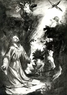 St. Francis Receiving the Stigmata (oil on panel) (b / w photo)