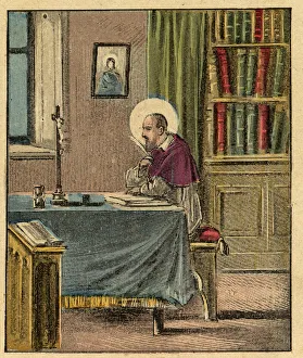 XEE4163234 St. Francis de Sales - Saint Francois-de-Sales (Saint Francois de Sales) (1567-1622) - - Engraving from ' Religious teaching by the eyes. Wonderful Album' by Louis Maitrejean and Georget Ramond - France 1910 by Maitrejean, Louis (1895-1947); Private Collection; (add.info.: St. Francis de Sales - Saint Francois-de-Sales (Saint Francois de Sales) (1567-1622) - - Engraving from ' Religious teaching by the eyes. Wonderful Album' by Louis Maitrejean and Georget Ramond - France 1910); Stefano Bianchetti St. Francis de Sales - Saint Francois-de-Sales (Saint Francois de Sales) (1567-1622) - - Engraving from ' Religious teaching by the eyes. Wonderful Album' by Louis Maitrejean and Georget Ramond - France 1910