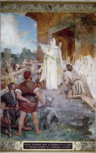 St. Genevieve Calming the Parisians on the Approach of Attila (c.406-453) (fresco) St. Genevieve Calming the Parisians on the Approach of Attila (c.406-453) (fresco)