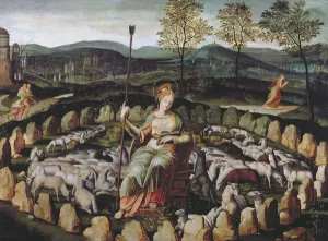 St. Genevieve Guarding her Flock (oil on panel) St. Genevieve Guarding her Flock (oil on panel)