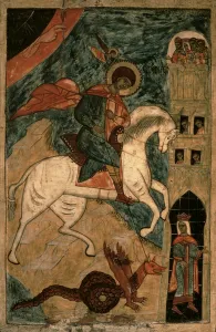 St. George and the Dragon, Russian icon from Vologda, 15th century (tempera on panel) St. George and the Dragon, Russian icon from Vologda, 15th century (tempera on panel)