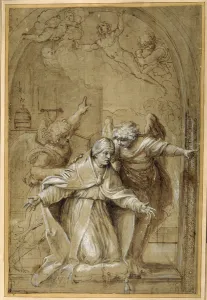 St Gregory attended by angels praying for souls in Purgatory St Gregory attended by angels praying for souls in Purgatory