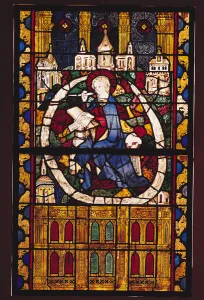 St. John the Evangelist writing the Apocalypse, Parisian School, c.1350 (stained glass) St. John the Evangelist writing the Apocalypse, Parisian School, c.1350 (stained glass)