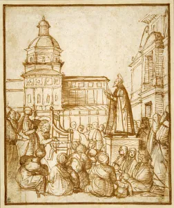 St. Mark preaching in the piazza (pen & ink on paper) St. Mark preaching in the piazza (pen & ink on paper)