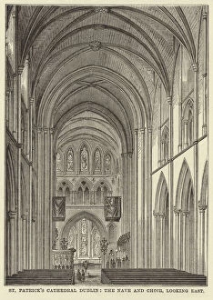 St Patrick's Cathedral Dublin, the Nave and Choir, looking East (engraving)