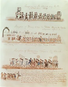 St. Patricks Day procession in 1837 and processions for Henry Clay, Governor Francis Schunk