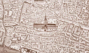 Architecture: London, Ecclesiastical Gallery: St Pauls and its vicinity, at the time of Henry VIII (litho)