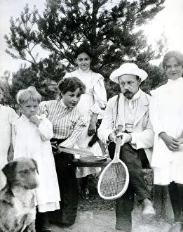 Images Dated 8th August 2013: St Petersburg residents taking a break from a tennis match, 1900 (b / w photo)