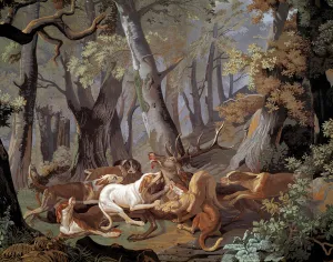 Stag Hunting Dussy wallpaper after a painting by Alexandre-Francois Desportes (1661-1743) Stag Hunting Dussy wallpaper after a painting by Alexandre-Francois Desportes (1661-1743)