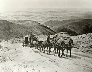Stage Coach Gallery: Stagecoach crossing San Marcos Pass, California, 1880s (b / w photo)
