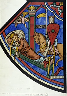 Stained glass: dream of Charlemagne, cathedral of Chartres, 12th century Stained glass: dream of Charlemagne, cathedral of Chartres, 12th century