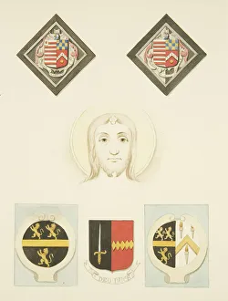 Stained Glass, Escutcheons and Coats-of-Arms in St Peter's Church (w/c on paper) Stained Glass, Escutcheons and Coats-of-Arms in St Peter's Church (w/c on paper)