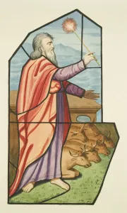Stained glass window, probably showing Moses, St Michael's (w/c on paper) Stained glass window, probably showing Moses, St Michael's (w/c on paper)