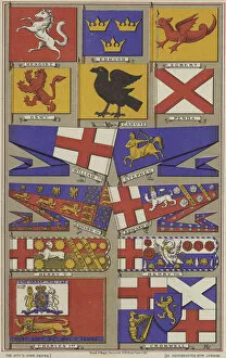 King Charles I Collection: Standards of Old England (colour litho)