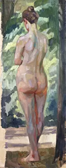 Heinrich Wilhelm Truebner Gallery: Standing Nude; Stehender Ruckenakt, 1898 (oil on board)