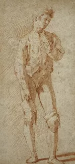 Images Dated 17th January 2012: A Standing Youth, Partly Dressed, Wearing a Doublet, Pulling Up His Stockings