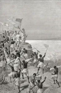 Stanley and his expeditions first sighting of Tanganyika, East Africa, in 1872 Stanley and his expeditions first sighting of Tanganyika, East Africa, in 1872