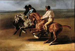 Start of the horse race with horsemen (Oil on canvas, 19th century) Start of the horse race with horsemen (Oil on canvas, 19th century)