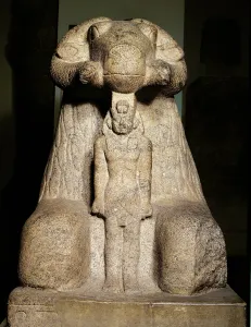 Statue of Amun in the form of a ram protecting King Taharqa, 690-664 BC (granite) Statue of Amun in the form of a ram protecting King Taharqa, 690-664 BC (granite)