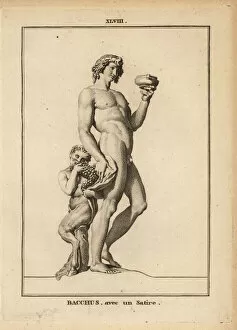 Roman God Gallery: Statue of Bacchus, the Roman god of wine, naked with a satyr