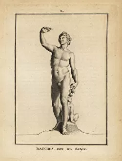 Classical Art Gallery: Statue of Bacchus, the Roman god of wine, naked with a satyr