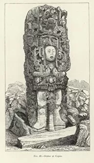 Honduran Gallery: Statue at Copan (engraving)