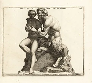 Statue of Roman god Pan and the shepherd Daphnis. 1779 (engraving) Statue of Roman god Pan and the shepherd Daphnis. 1779 (engraving)