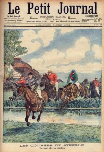 A steeplechase - The water jump - Horse riding, horse racing A steeplechase - The water jump - Horse riding, horse racing