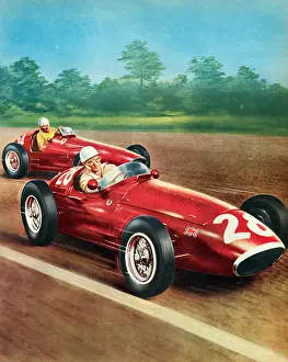 Stirling Moss, driving a Maserati, passes a Ferrari in the Italian Grand Prix of 1954 Stirling Moss, driving a Maserati, passes a Ferrari in the Italian Grand Prix of 1954