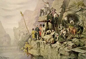 Labourer Gallery: A Stone Quarry, 1833 (colour litho)