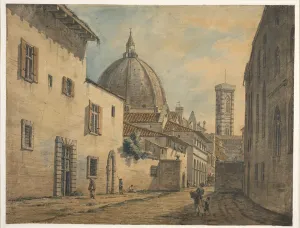 A Street in Florence with the Duomo and Campanile in the Background (w/c with pen A Street in Florence with the Duomo and Campanile in the Background (w/c with pen