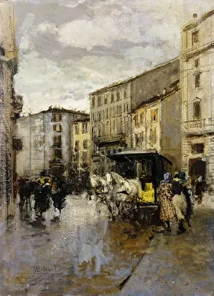 A Street Scene, Milan, (oil on panel)