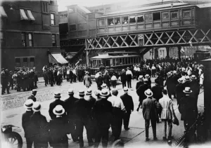 Strikes, street railways, New York. Stopped car on 86th St Strikes, street railways, New York. Stopped car on 86th St