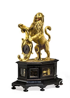 Striking and Automaton Lion Clock, c.1640 (gilt-brass & ebony)