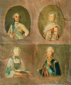 Four Studies according to French Portraits of the 18th century (oil on board) Four Studies according to French Portraits of the 18th century (oil on board)