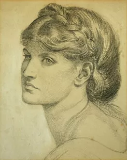 Nostalgic Gallery: Study of a Head for The Bower Meadow, 1872 (black chalk)