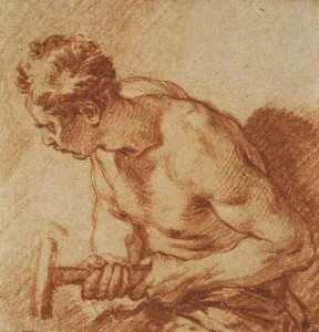 Study of a Man holding a Hammer, half length, (red chalk on light brown paper) Study of a Man holding a Hammer, half length, (red chalk on light brown paper)