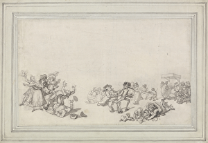 Colliding Gallery: Study of Skaters: Skating on the Serpentine, 1760-90 (pen & ink with wash over graphite