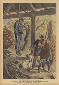 Suicide of a mechanic who received threats after he refused to go on strike (colour litho Suicide of a mechanic who received threats after he refused to go on strike (colour litho