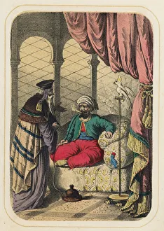 The Sultan and the Sheikh in a scene from One Thousand and One Nights (colour litho) The Sultan and the Sheikh in a scene from One Thousand and One Nights (colour litho)