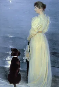Summer Evening at Skagen, the Artists Wife with a Dog on the Beach, 1892 Summer Evening at Skagen, the Artists Wife with a Dog on the Beach, 1892