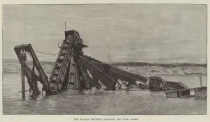The Sunken Dredger blocking the Suez Canal (engraving) The Sunken Dredger blocking the Suez Canal (engraving)