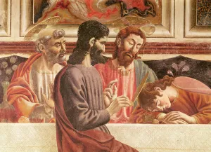 The Last Supper, detail of Saints John and Peter, Christ and Judas, 1447 (fresco) The Last Supper, detail of Saints John and Peter, Christ and Judas, 1447 (fresco)