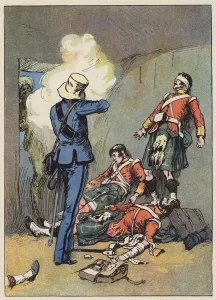 Surgeon Home defending the wounded (colour litho) Surgeon Home defending the wounded (colour litho)