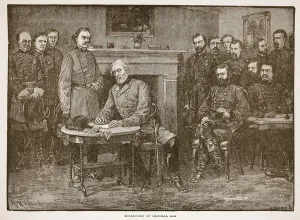 Surrender of General Lee, from a book pub. 1896 (engraving) Surrender of General Lee, from a book pub. 1896 (engraving)