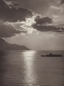Switzerland: Lake Geneva, evening (b/w photo) Switzerland: Lake Geneva, evening (b/w photo)