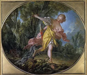Sylvie fleeing the wolf she hunted Painting by Francois Boucher (1703-1770) 1756. Dim Sylvie fleeing the wolf she hunted Painting by Francois Boucher (1703-1770) 1756. Dim