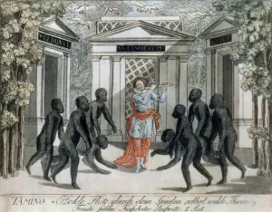 Tamino plays the magic flute to ward off the wild beasts, Act I scene xv, from The Tamino plays the magic flute to ward off the wild beasts, Act I scene xv, from The